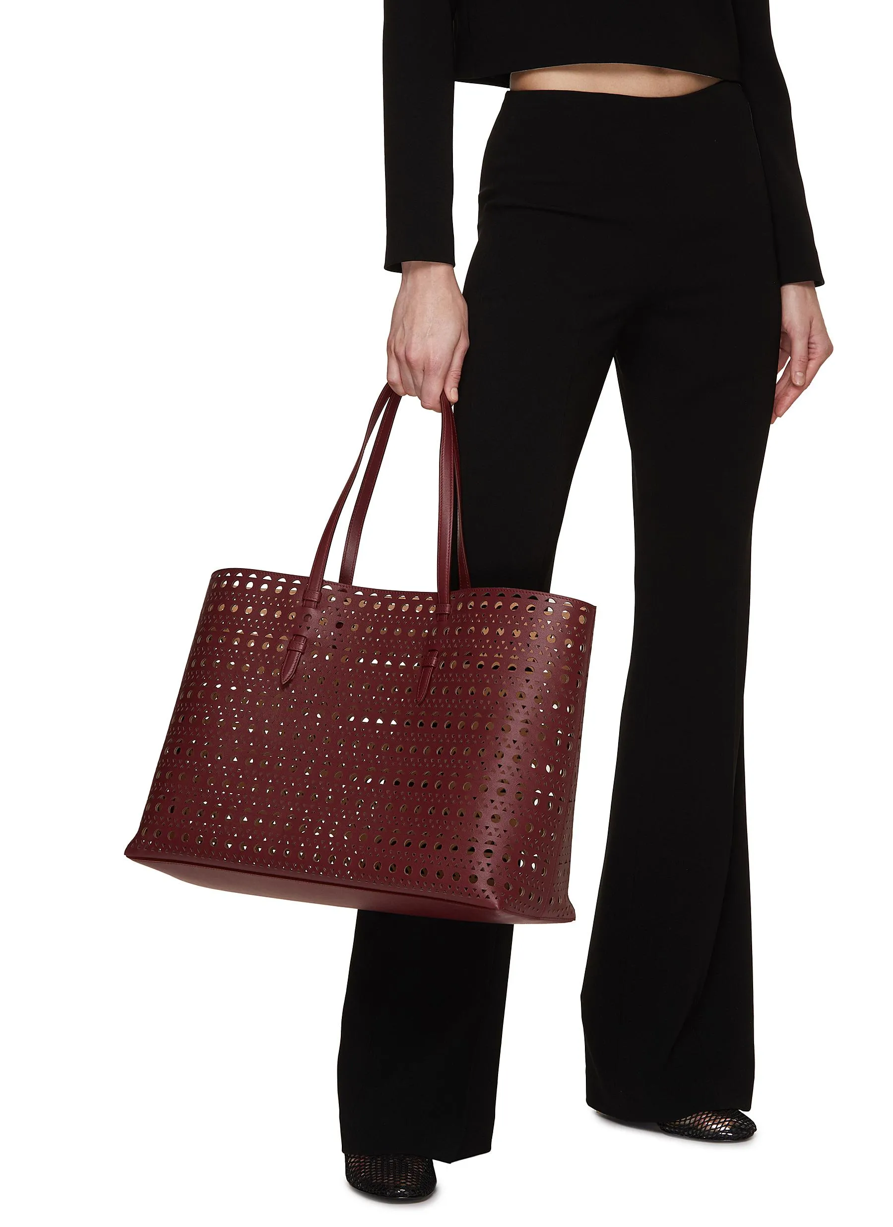 -----------ALAÏA  ---- ------------RED ----Mina 44 Perforated Leather Tote Bag --