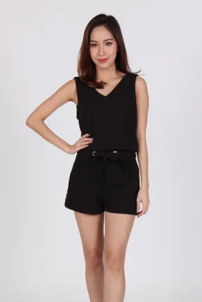 2 Piece Back Tie Top with Shorts in Black