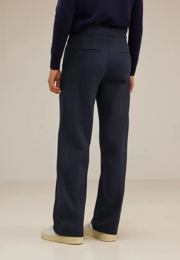 376972- Button Detail High Waist Navy Trouser - Street One