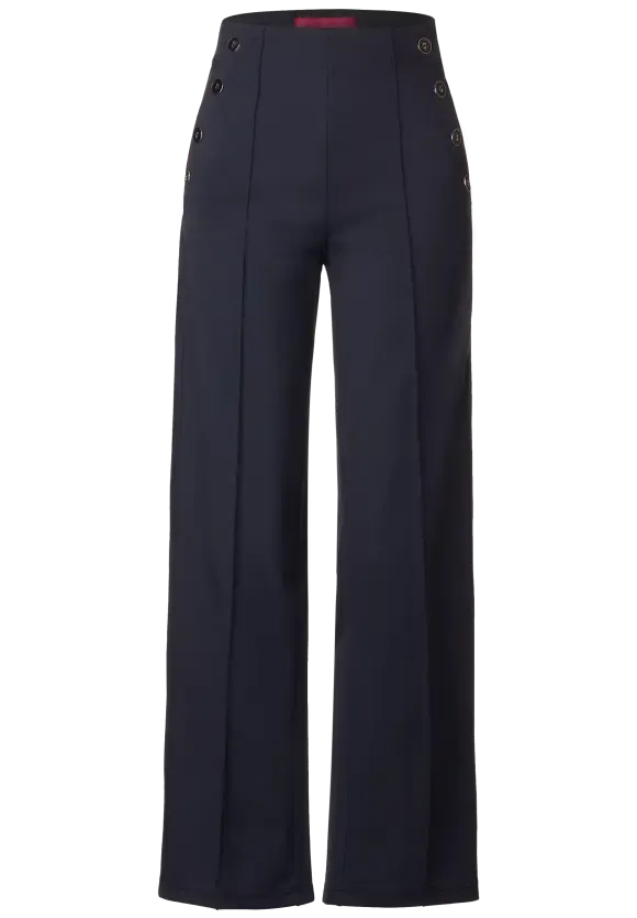 376972- Button Detail High Waist Navy Trouser - Street One