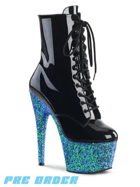 ADORE-1020LG - BLACK PATENT / BLUE GLITTER  PRE ORDER 