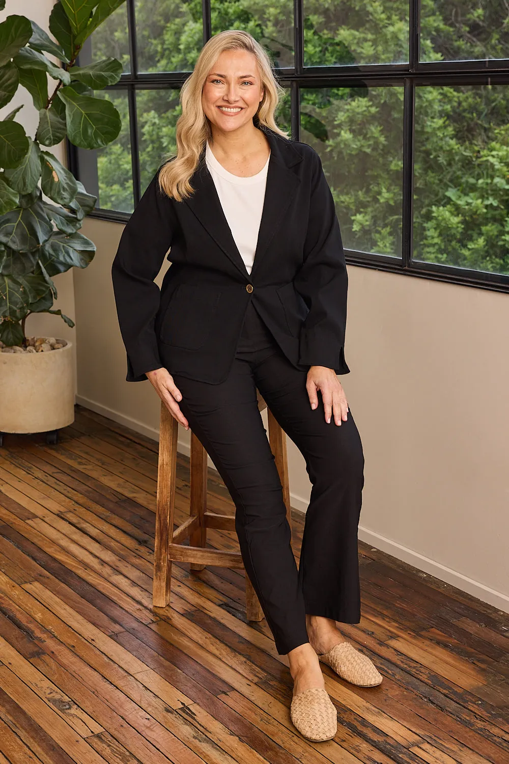 Adrift Ponte Blazer in Black