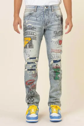 All Over Doodling Slim Fit Denim