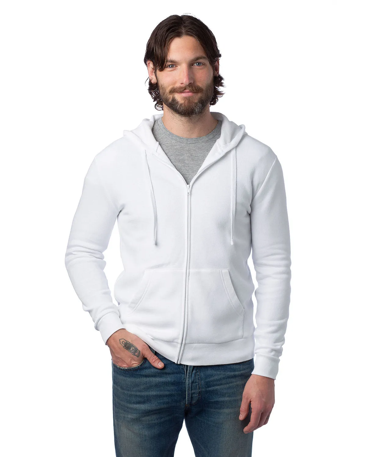 Alternative Unisex Eco-Cozy Fleece Zip Hoodie, White