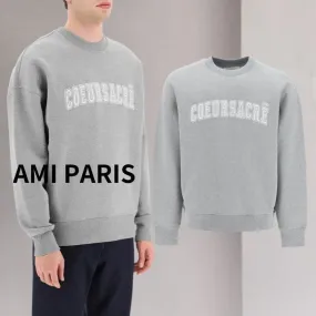 AMI PARIS  |Crew Neck Pullovers Unisex Street Style Long Sleeves Plain