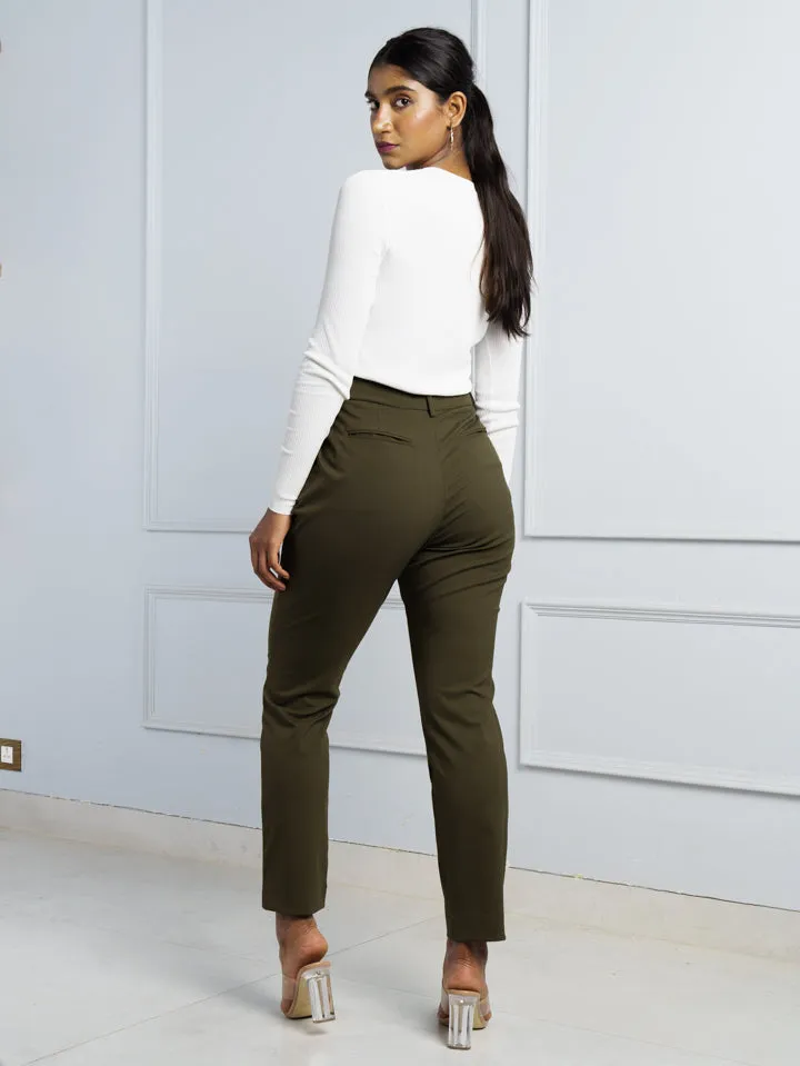 Army Olive Stretch Pants - Women