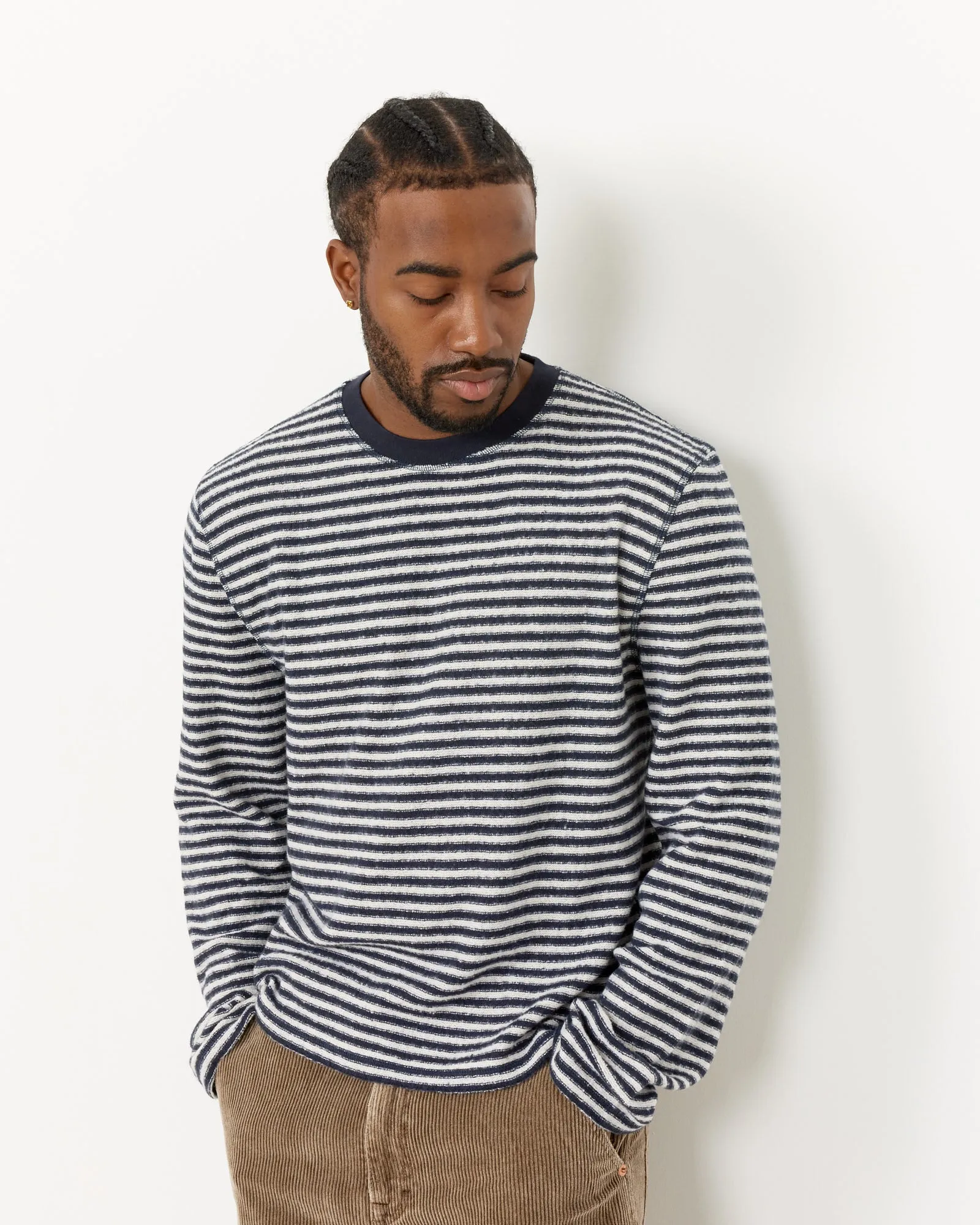 Artist Round Neck Knit in Malaga Stripe Brushed Cotton