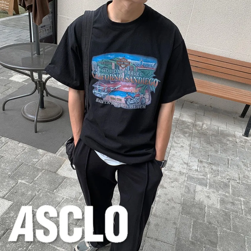 ASCLO  |Crew Neck Pullovers Unisex Street Style Cotton Short Sleeves