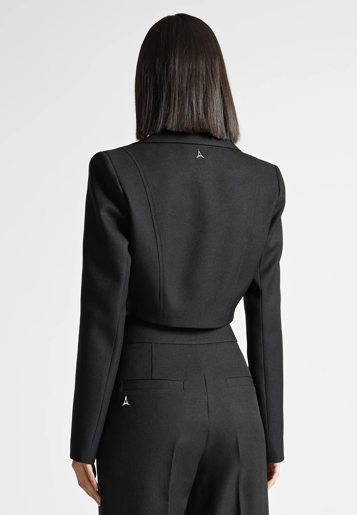 Asymmetric Tailored Cropped Blazer - Black