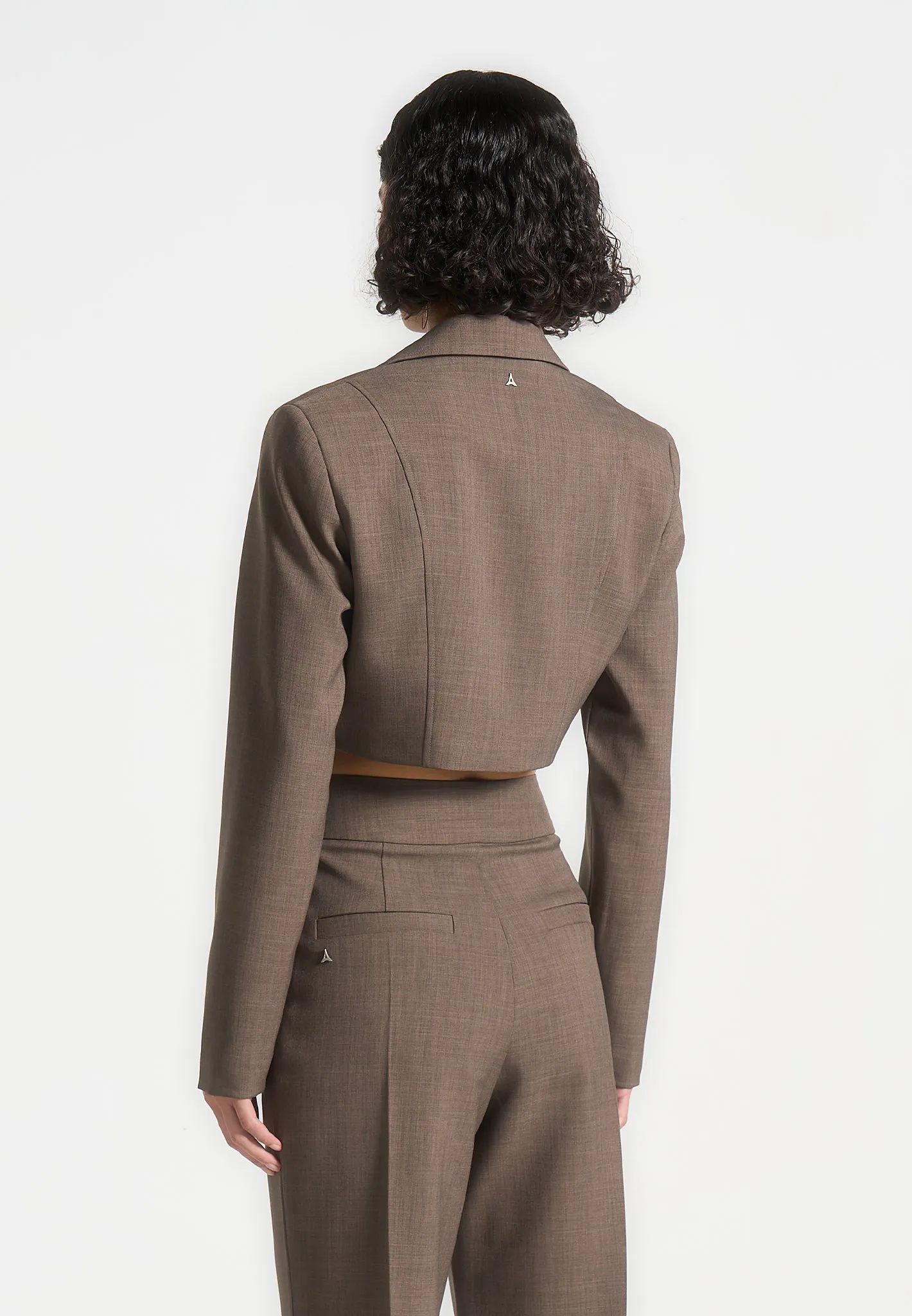 Asymmetric Tailored Cropped Blazer - Dark Taupe