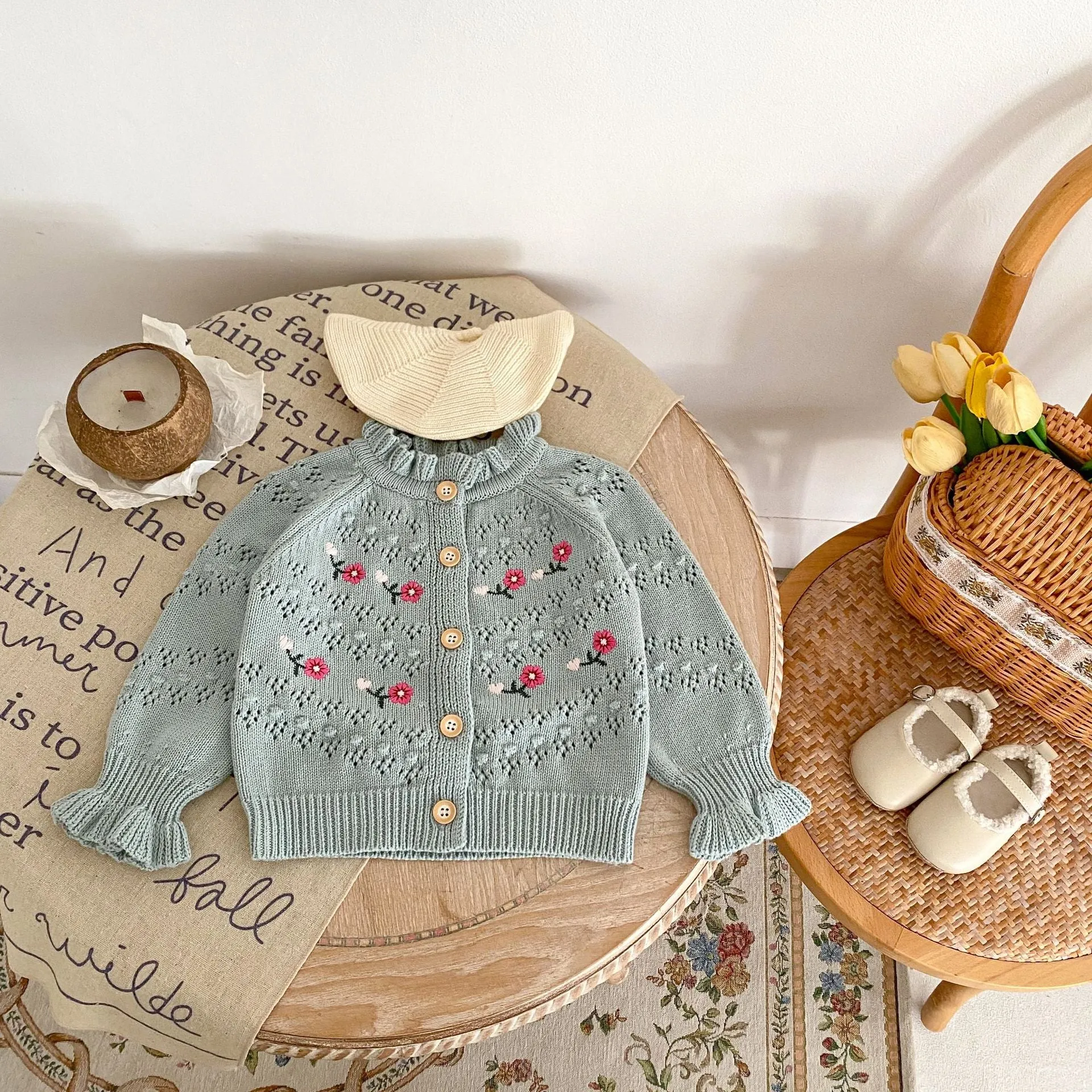 Baby Kid Girls Flower Embroidered Cardigan Wholesale 24011162