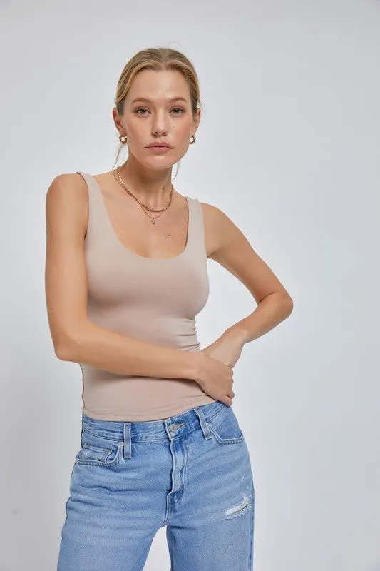 Basic Double Lined Scoop Neck Tank