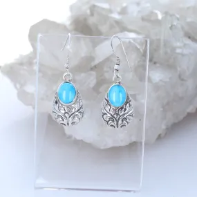 Beautiful Blue Ridge Orvil Jack Turquoise Earrings Etched Sterling