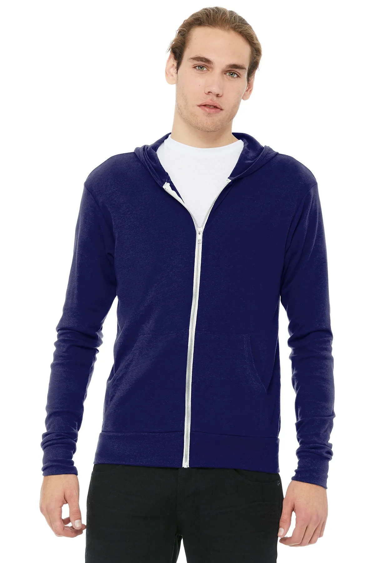 Bella Canvas Unisex Triblend Full-Zip Lightweight Hoodie, Navy