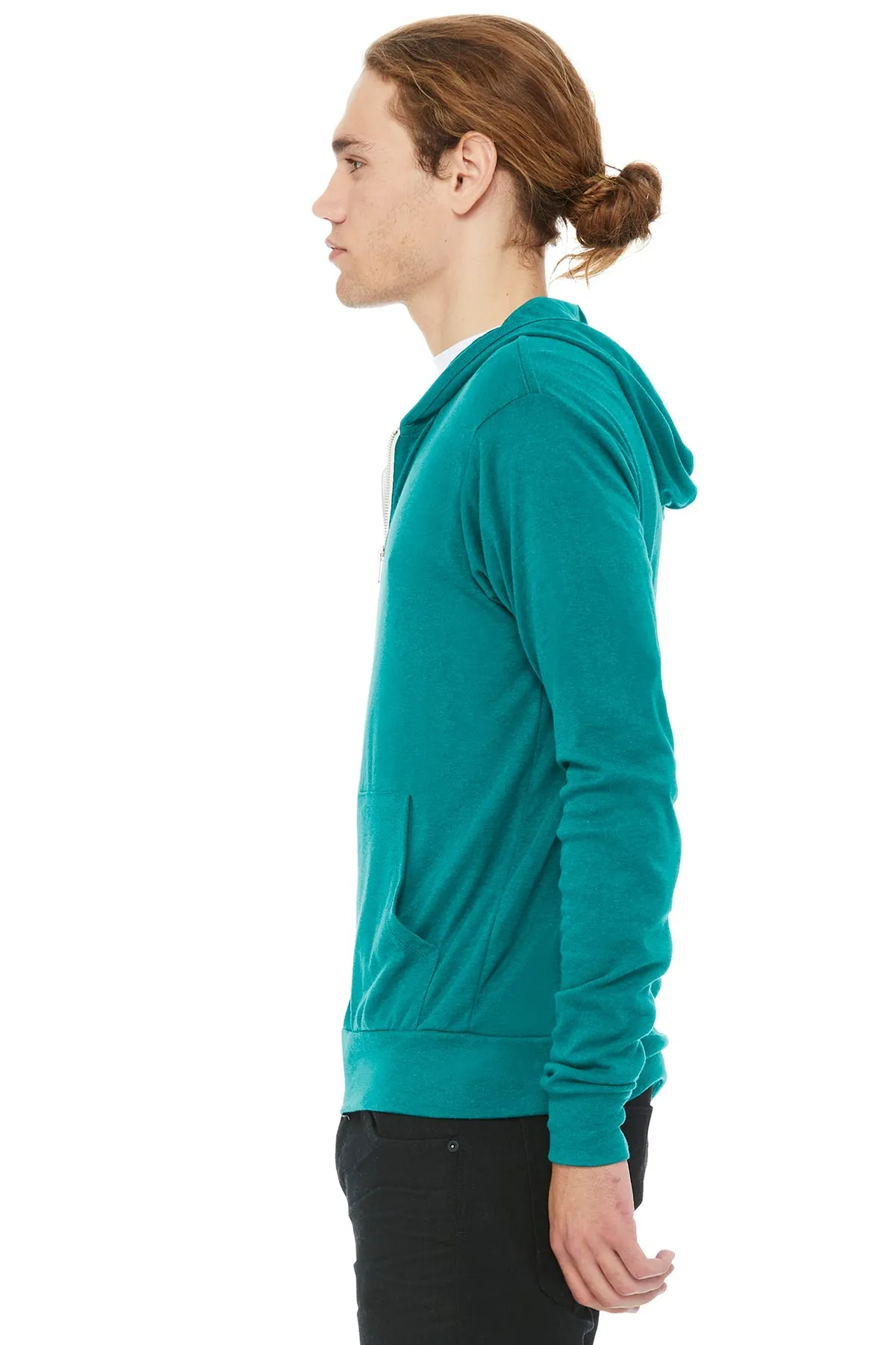 Bella Canvas Unisex Triblend Full-Zip Lightweight Hoodie, Teal