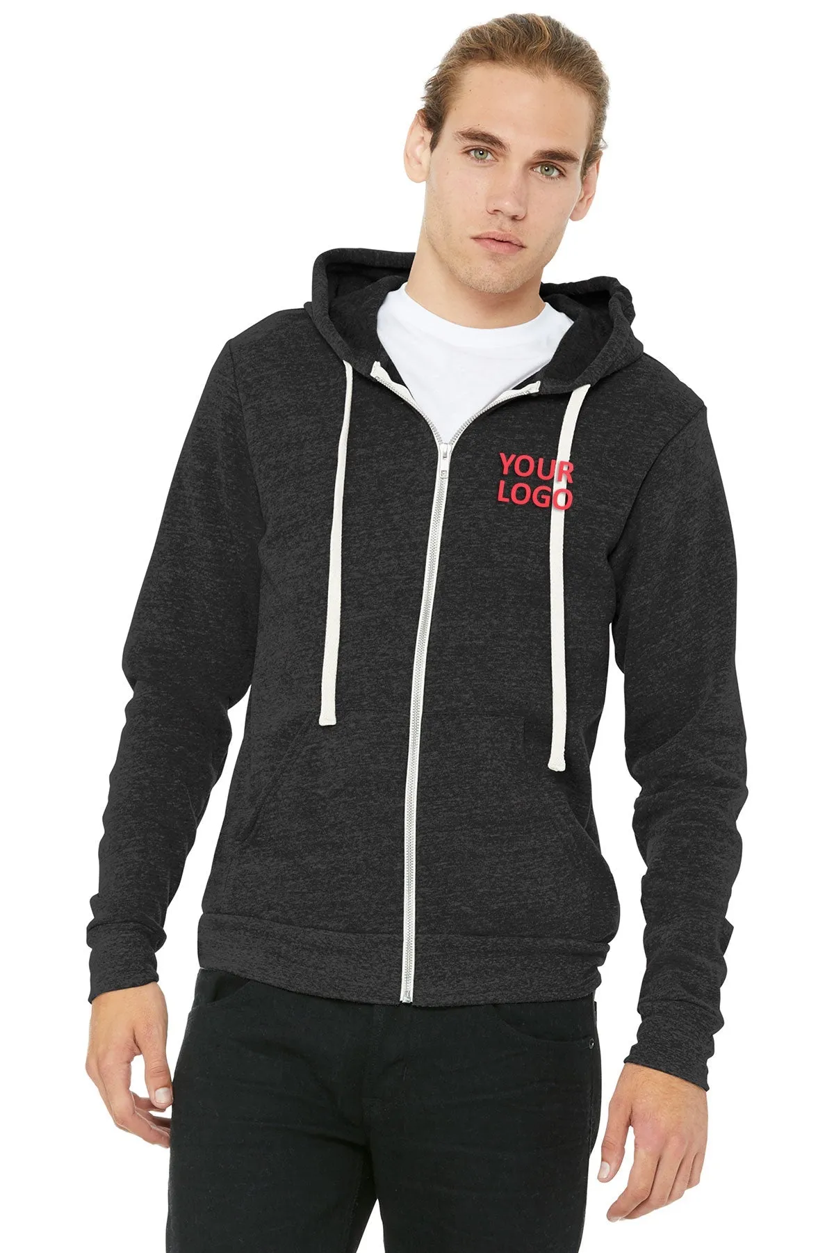 Bella Canvas Unisex Triblend Sponge Fleece Full-Zip Hoodie, Charcoal Black