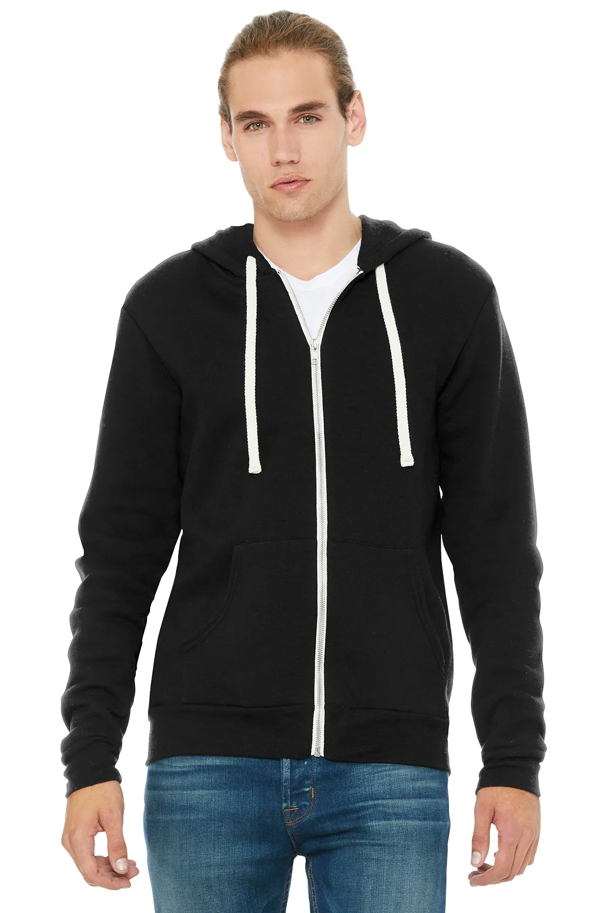 Bella Canvas Unisex Triblend Sponge Fleece Full-Zip Hoodie, Solid Black