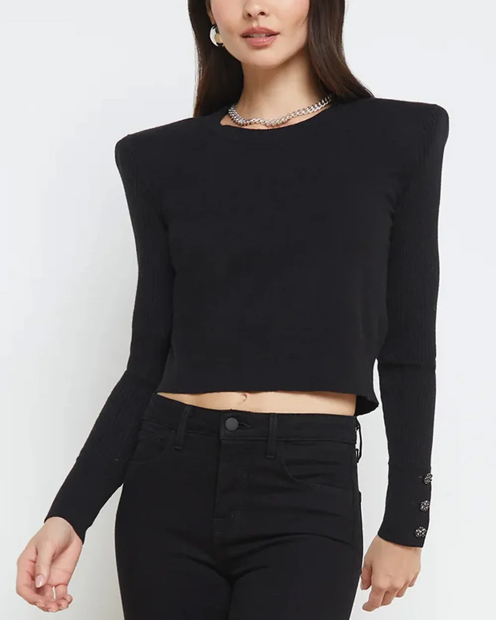 Black Sky Cropped Crewneck Top