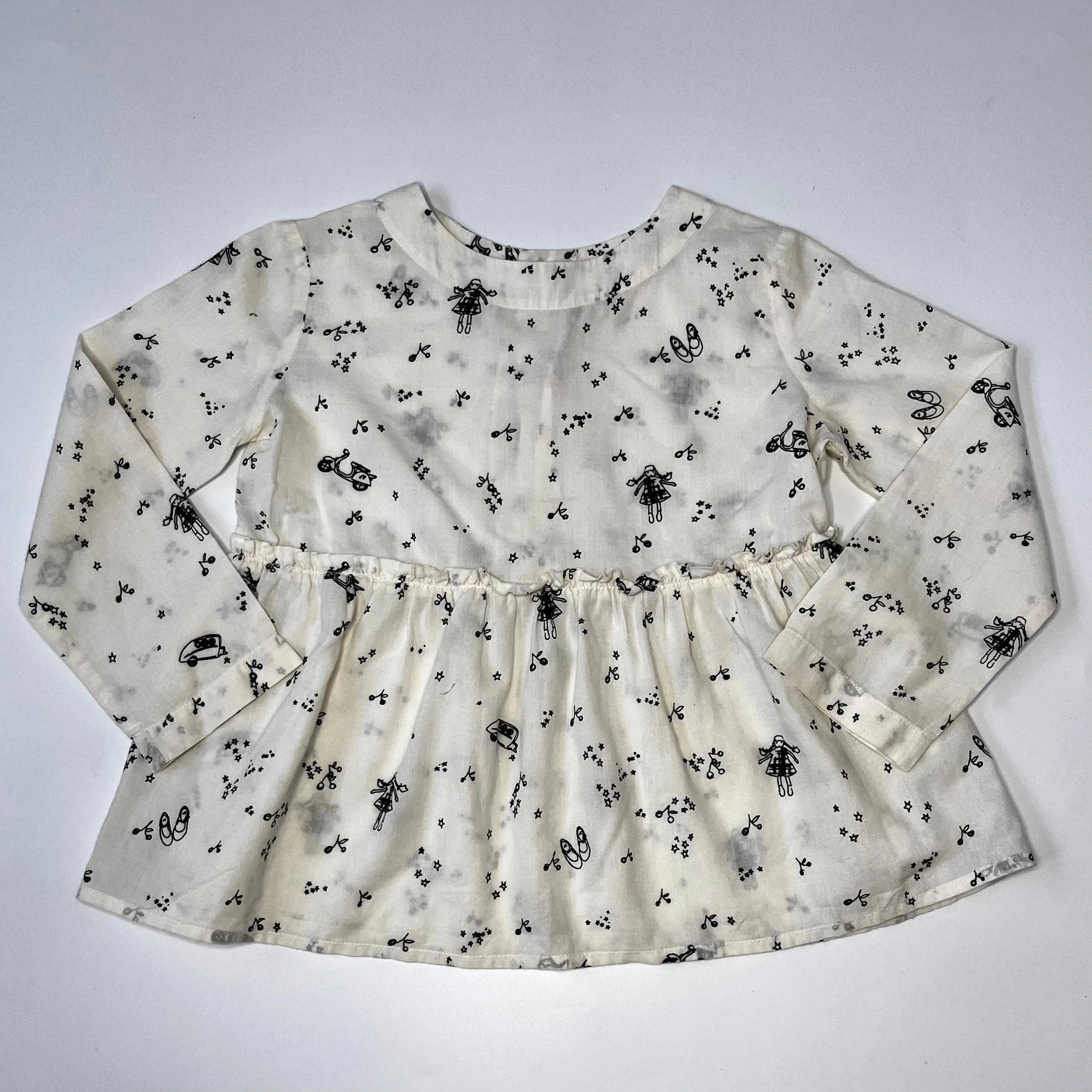 Bonpoint Cream & Black Cherry, Girl & Star Print Blouse: 4 Years