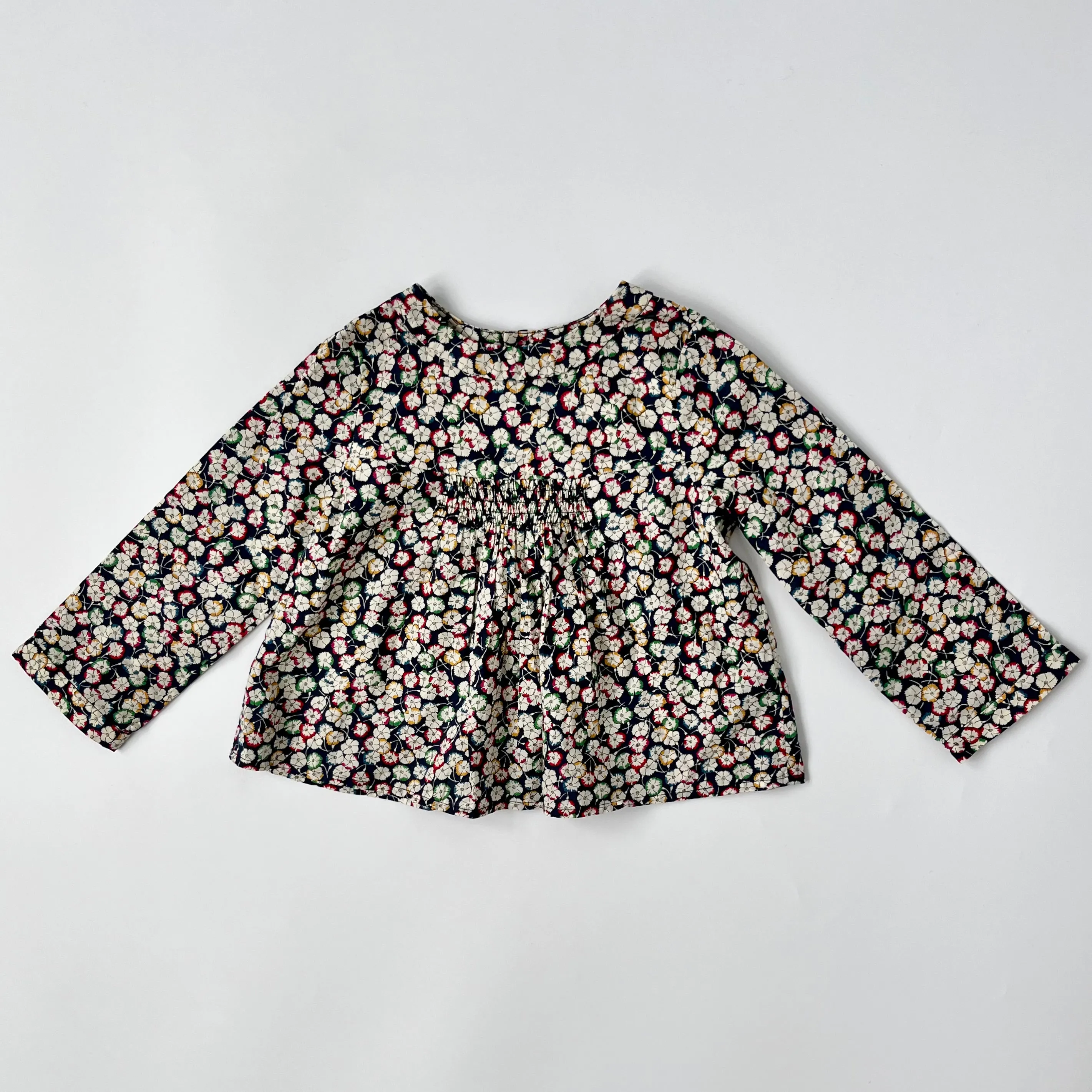 Bonpoint Dark Liberty Print Blouse With Smocking: 3 Years