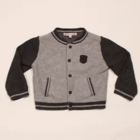 Bonpoint Grey Varsity Style Angora/ Wool Mix Cardigan: 2 Years