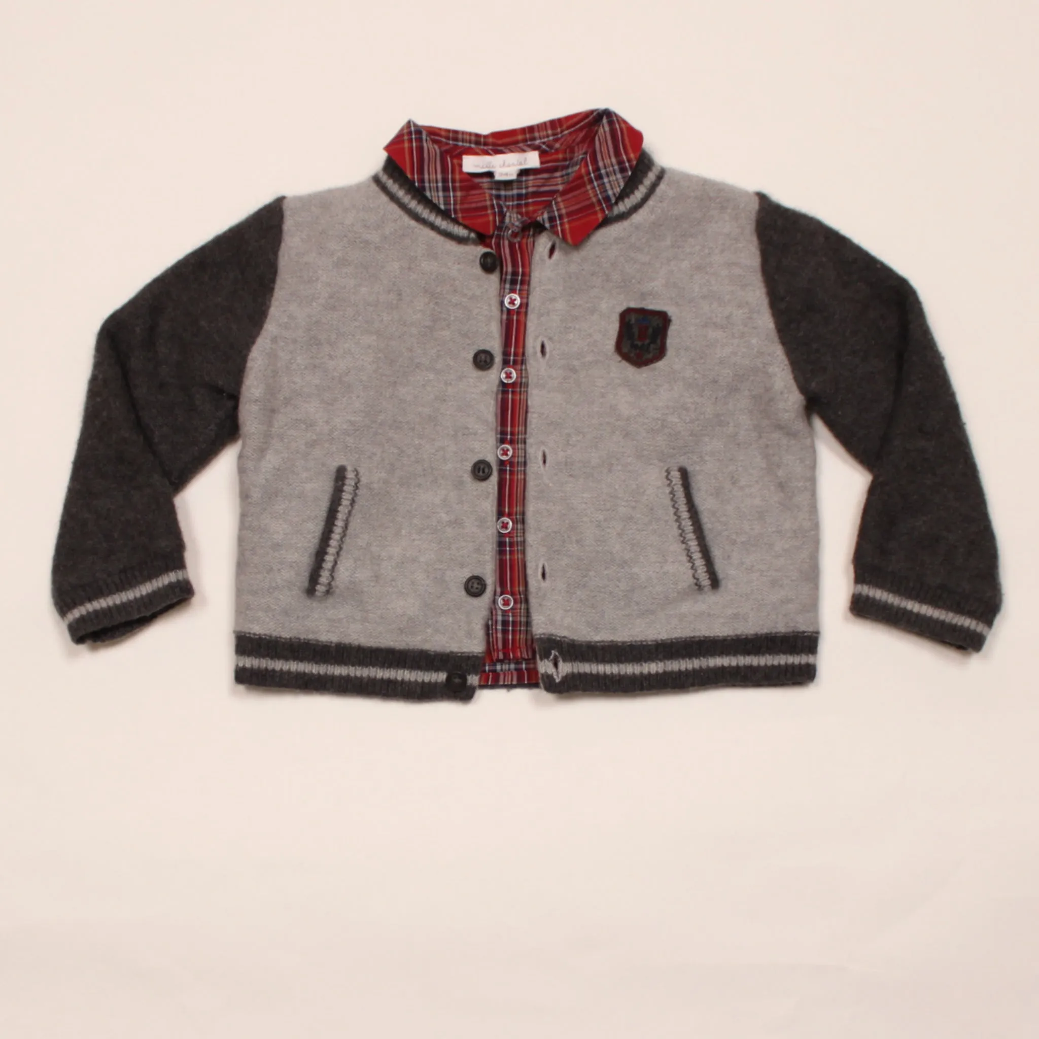 Bonpoint Grey Varsity Style Angora/ Wool Mix Cardigan: 2 Years