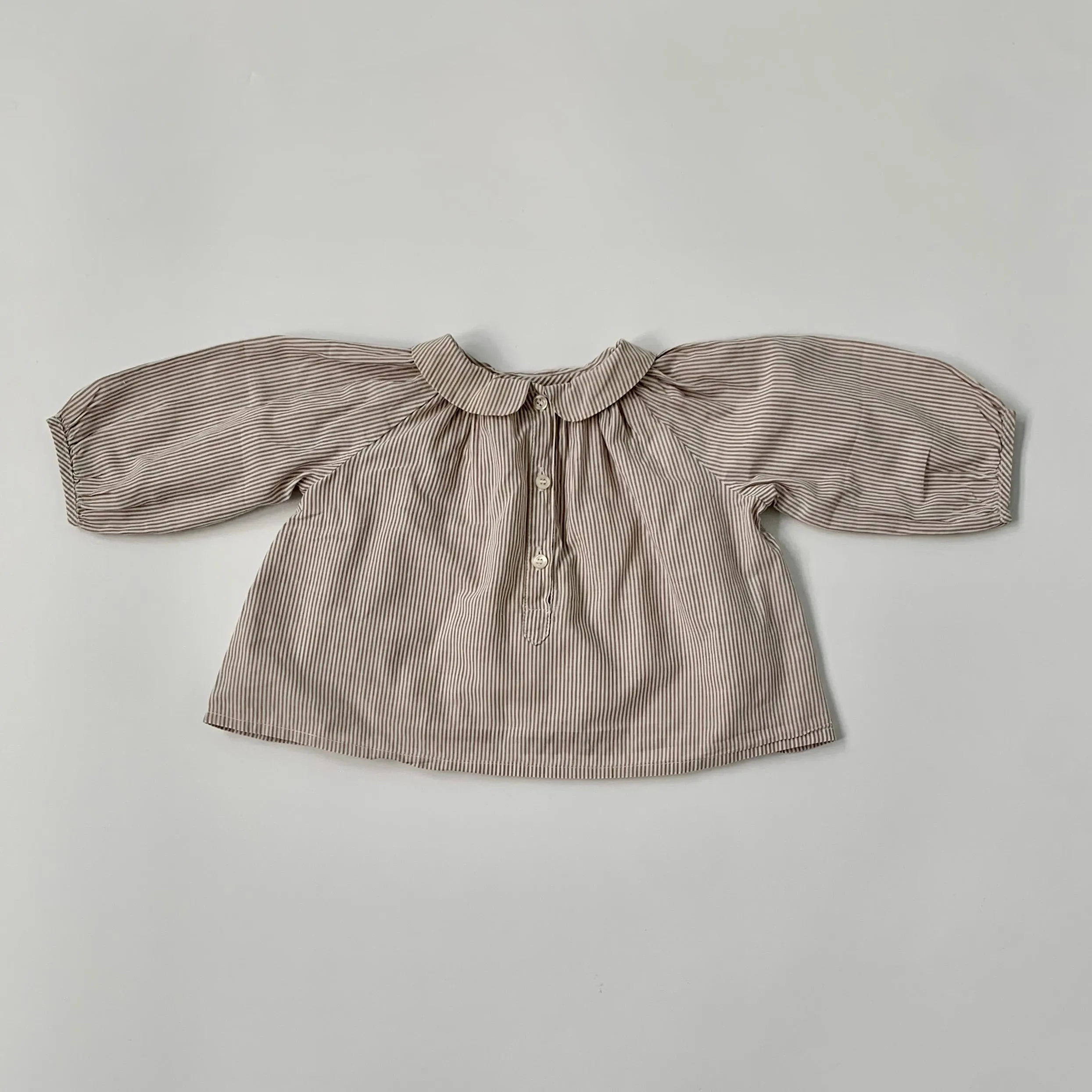 Bonton Taupe And White Stripe Shirt: 6 Months