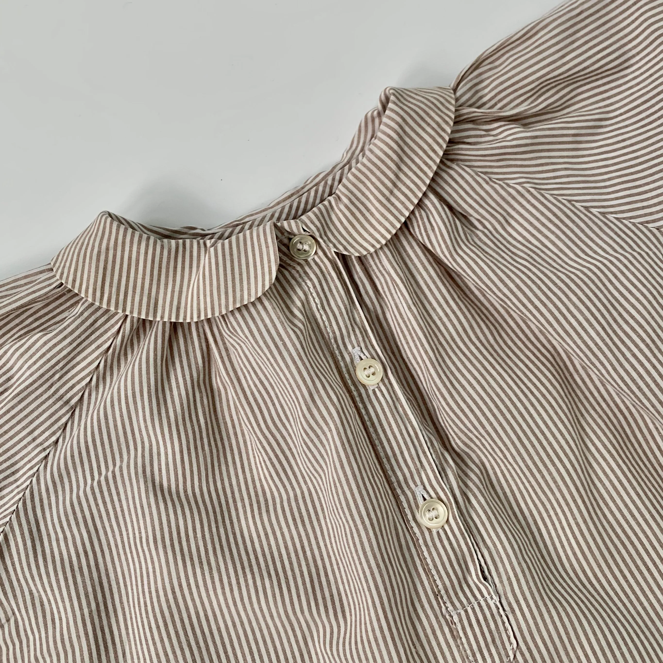 Bonton Taupe And White Stripe Shirt: 6 Months