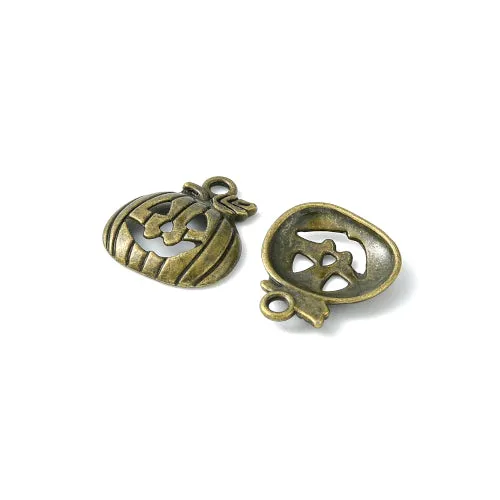 Charms, Tibetan Style, Single-Sided, Halloween, Jack-O-Lantern, Antique Bronze, Alloy, 18mm