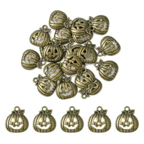 Charms, Tibetan Style, Single-Sided, Halloween, Jack-O-Lantern, Antique Bronze, Alloy, 18mm