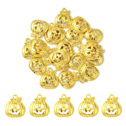 Charms, Tibetan Style, Single-Sided, Halloween, Jack-O-Lantern, Golden, Alloy, 18mm