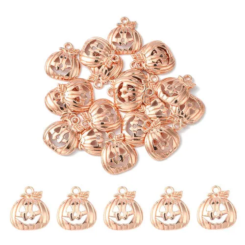 Charms, Tibetan Style, Single-Sided, Halloween, Jack-O-Lantern, Rose Gold, Alloy, 18mm