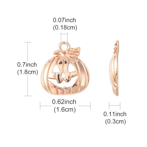 Charms, Tibetan Style, Single-Sided, Halloween, Jack-O-Lantern, Rose Gold, Alloy, 18mm