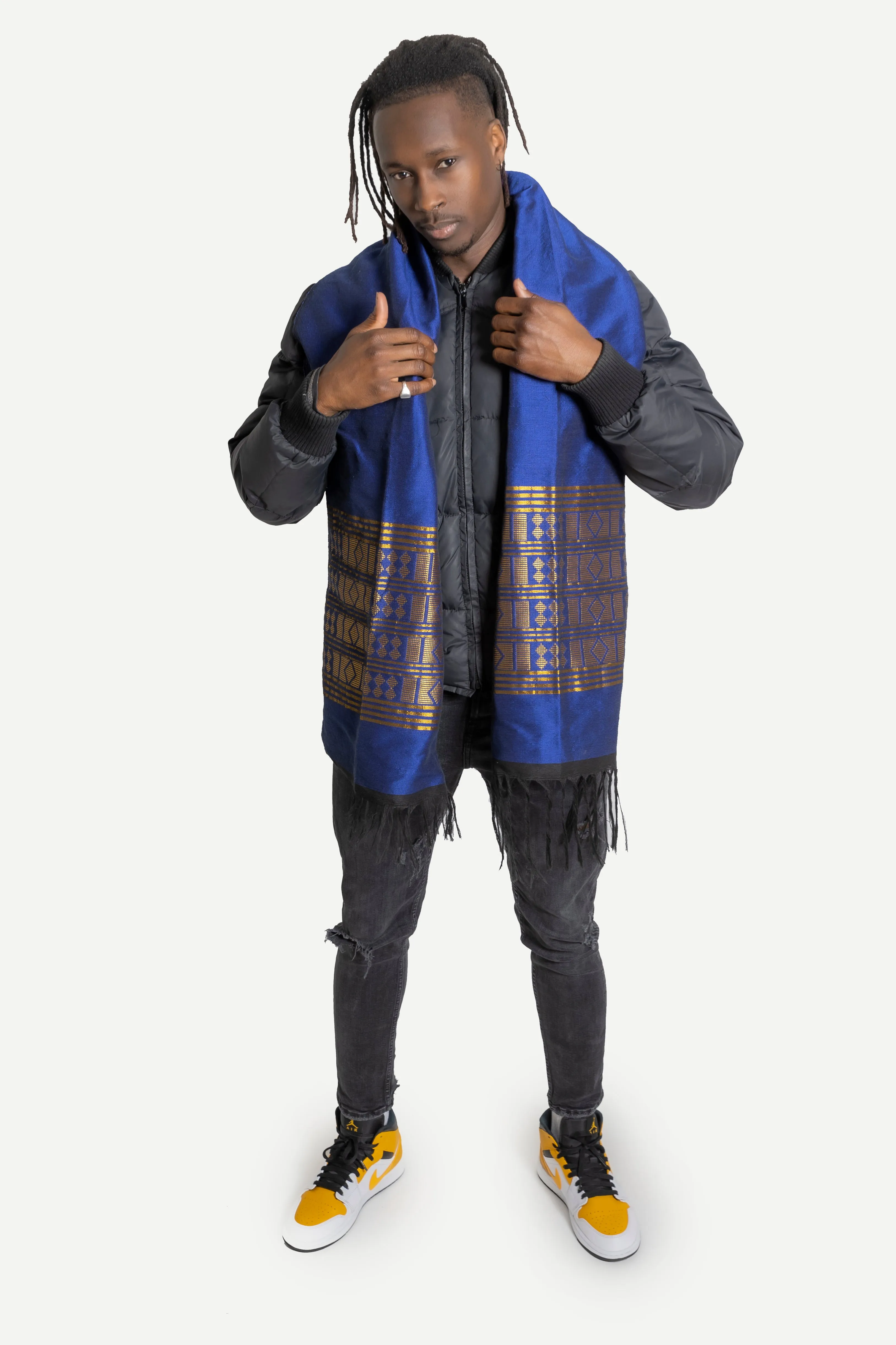 charpe en pagne tissé Manjak  - Bleu, 100% Made in Africa