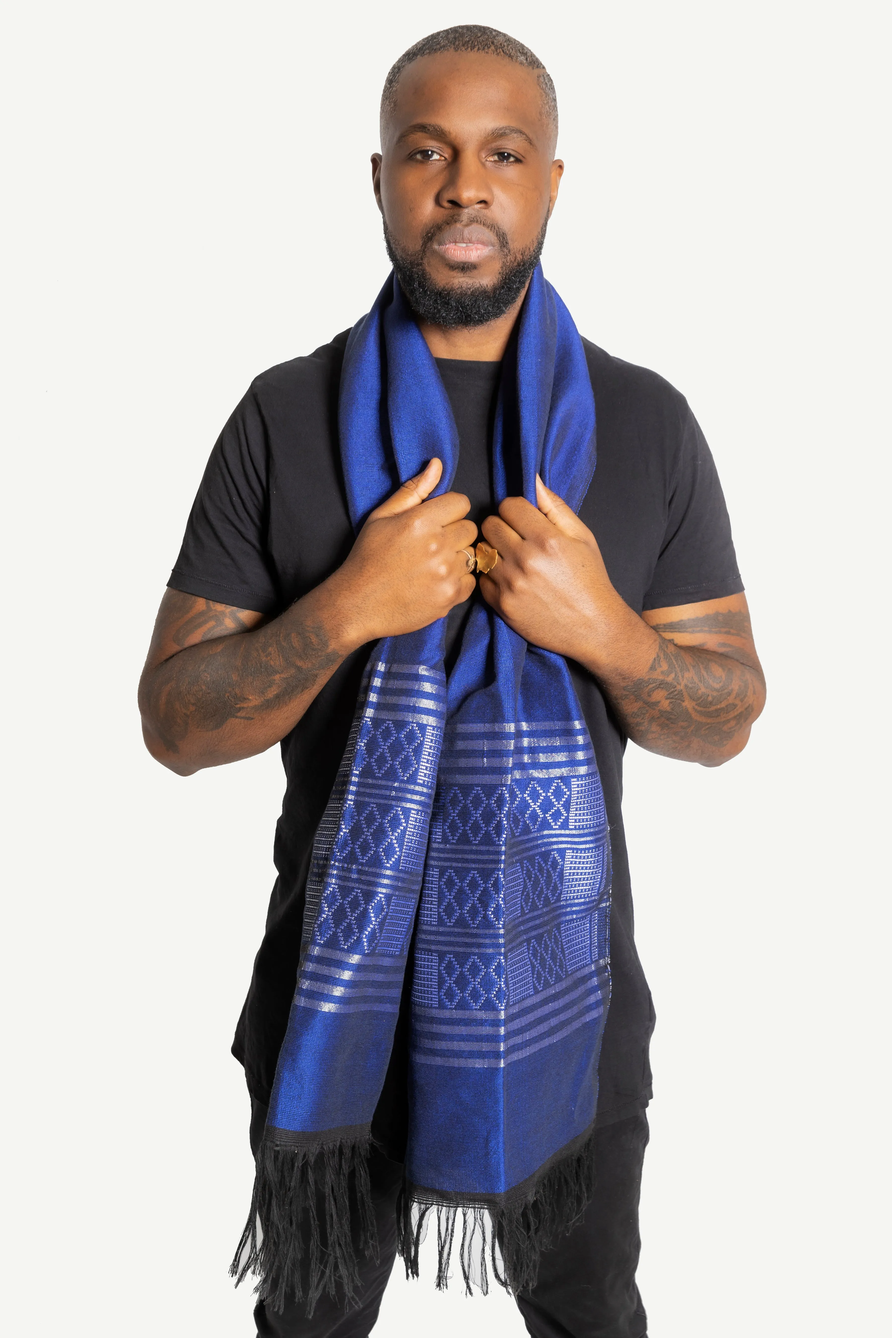 charpe en pagne tissé Manjak  - Bleu, 100% Made in Africa