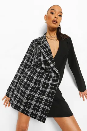 Check Spliced Oversized Blazer Dress