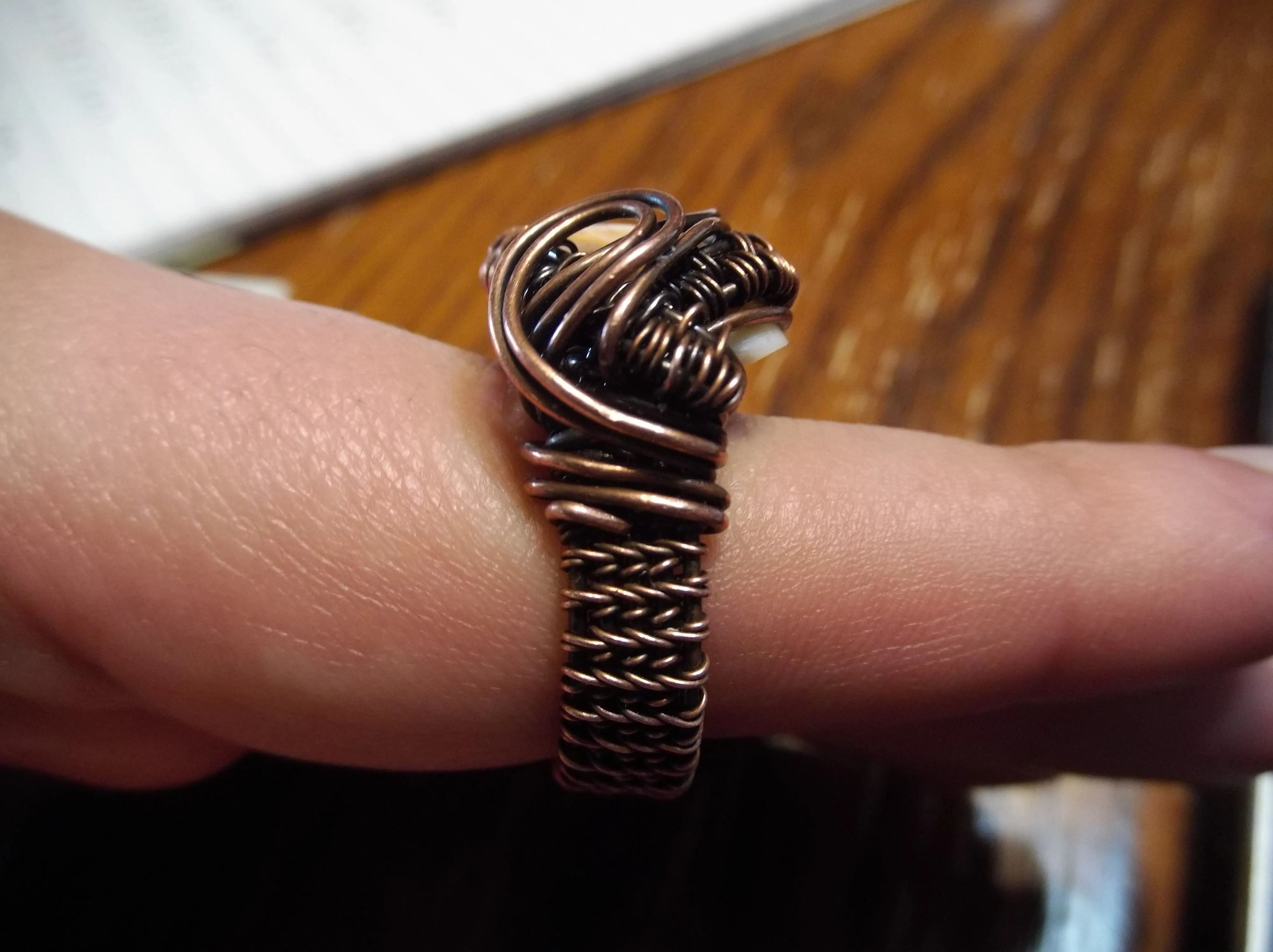 COPPER WRAPPED ELK TOOTH RING SIZE 8