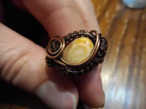 COPPER WRAPPED ELK TOOTH RING SIZE 8