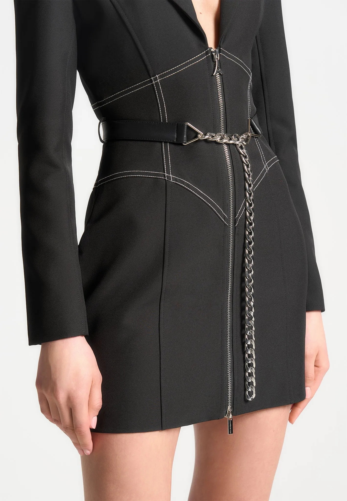 Corset Blazer Dress with Chain - Black