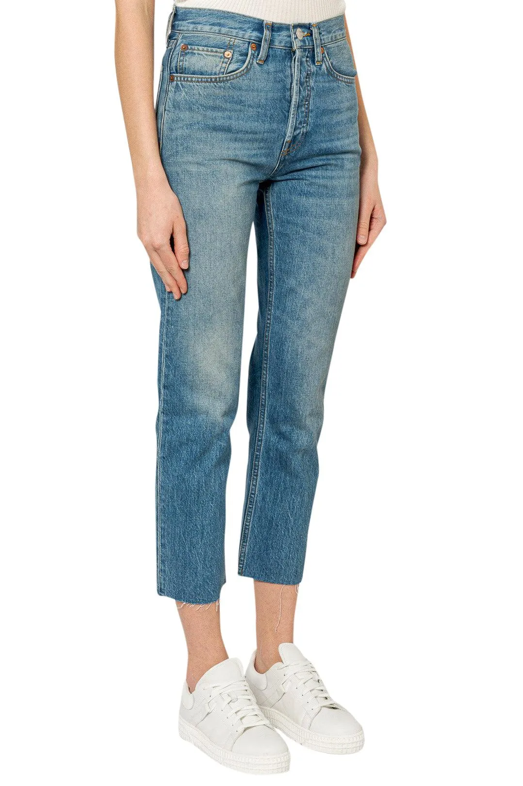 Cotton denim straight jeans