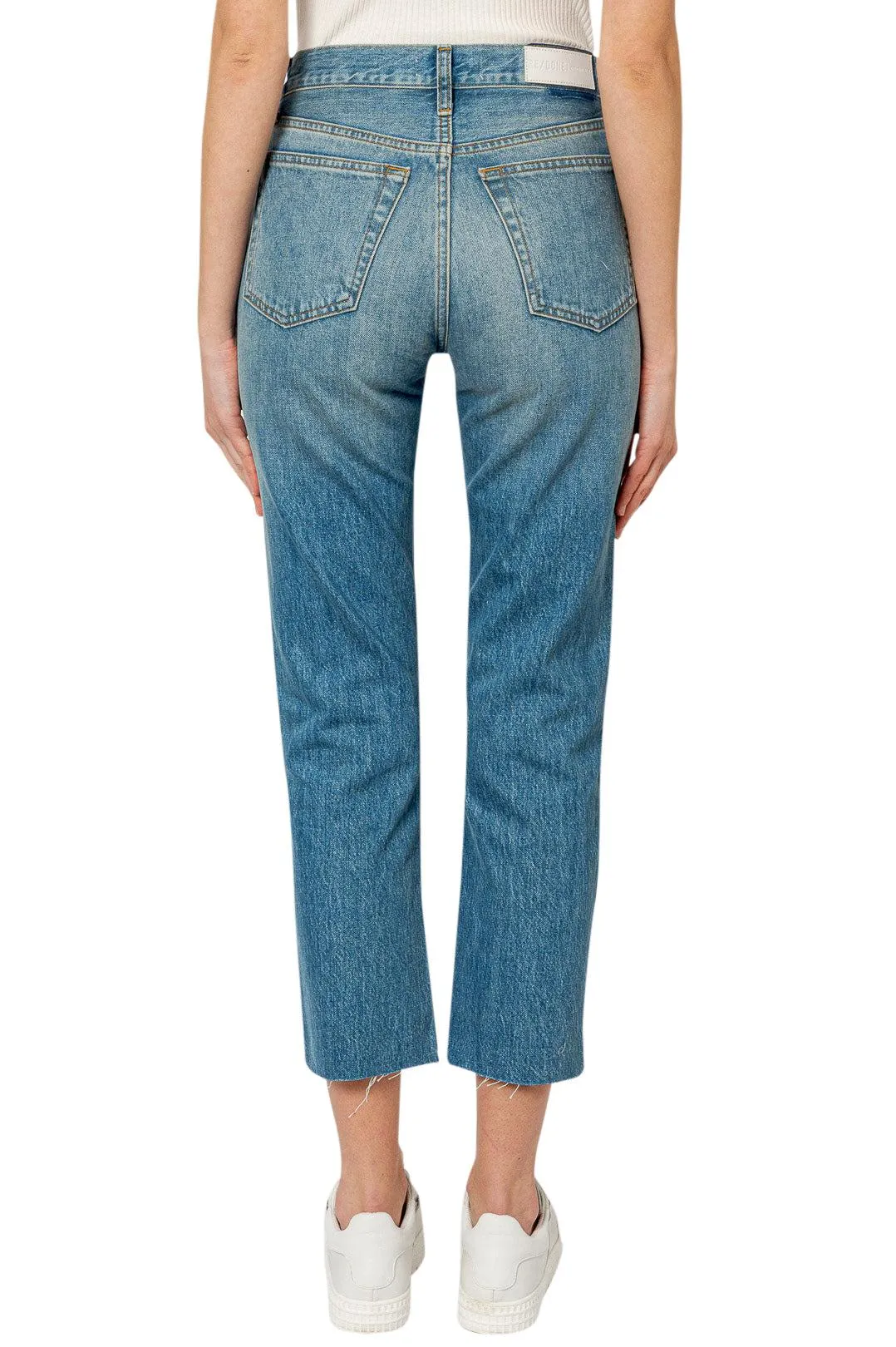 Cotton denim straight jeans