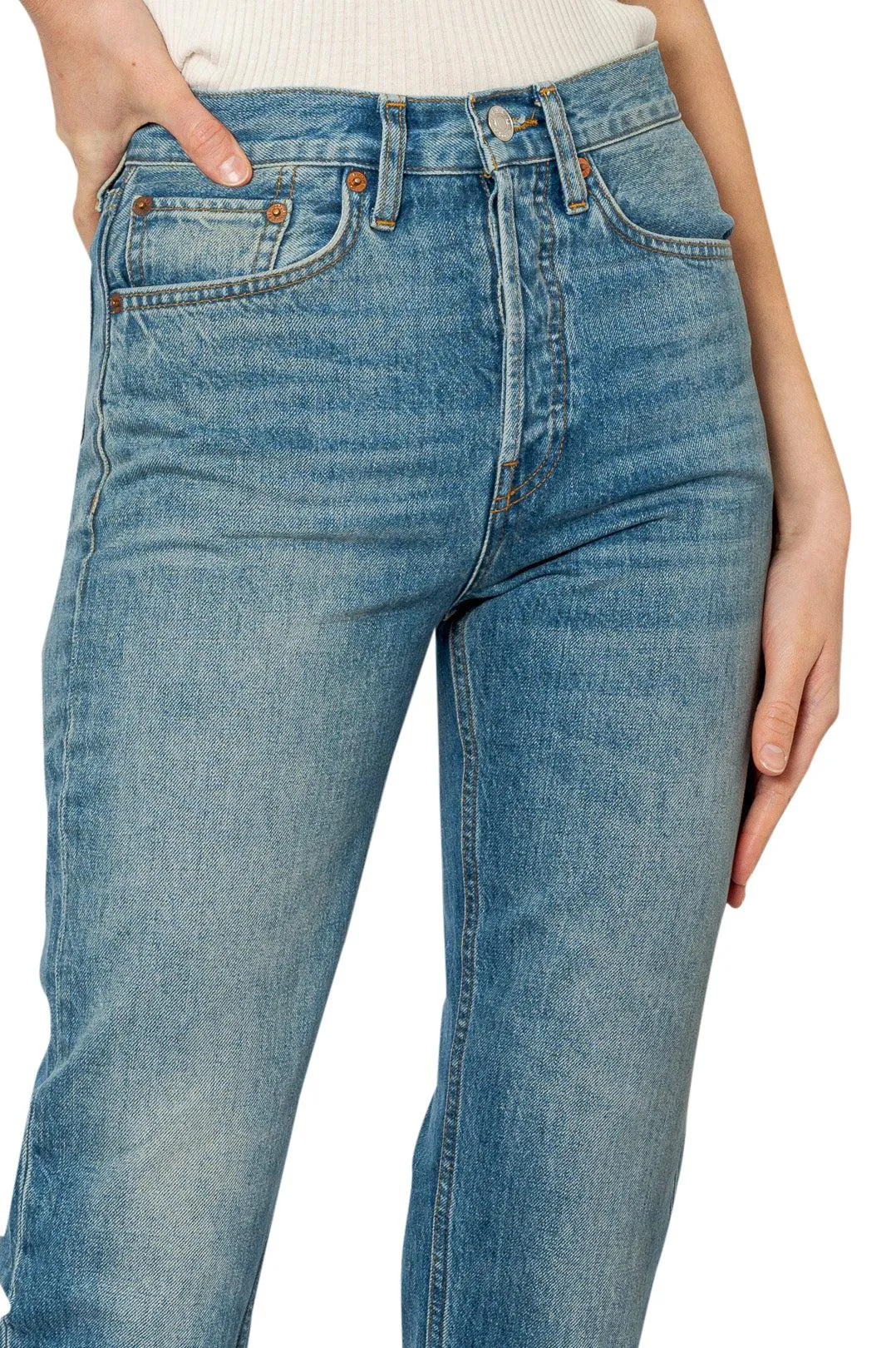 Cotton denim straight jeans