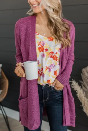 Cozy As Can Be Long Knitted Cardigan- Dark Berry