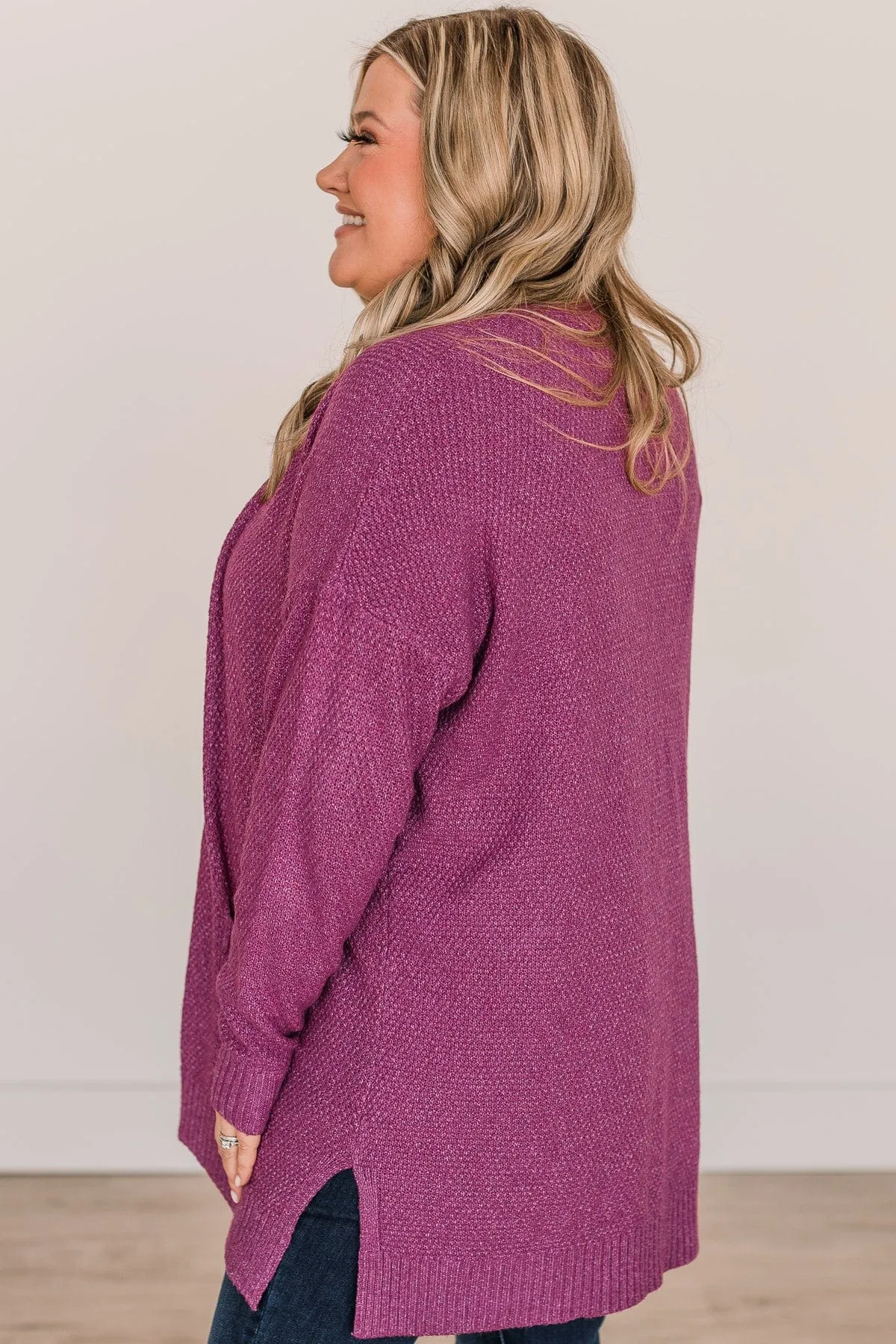 Cozy As Can Be Long Knitted Cardigan- Dark Berry