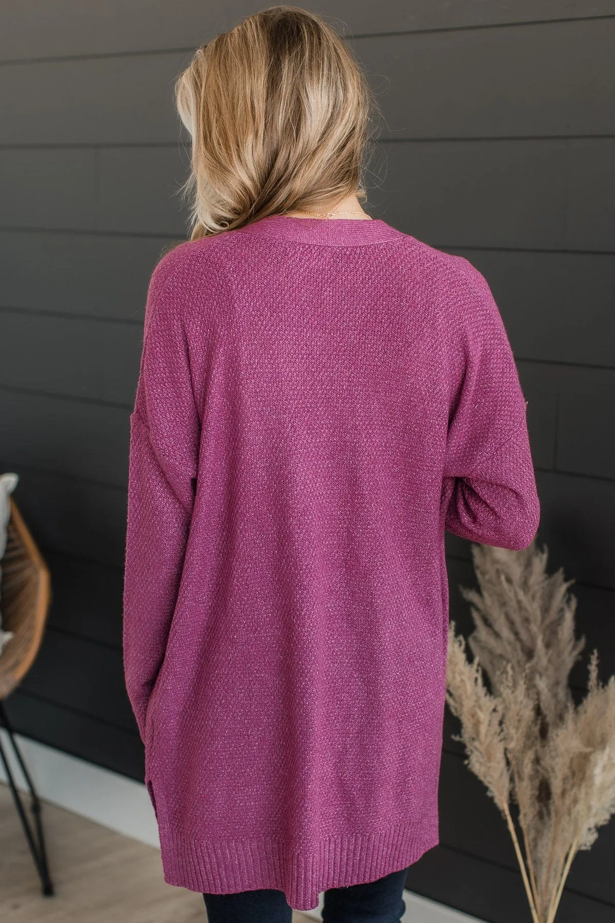 Cozy As Can Be Long Knitted Cardigan- Dark Berry