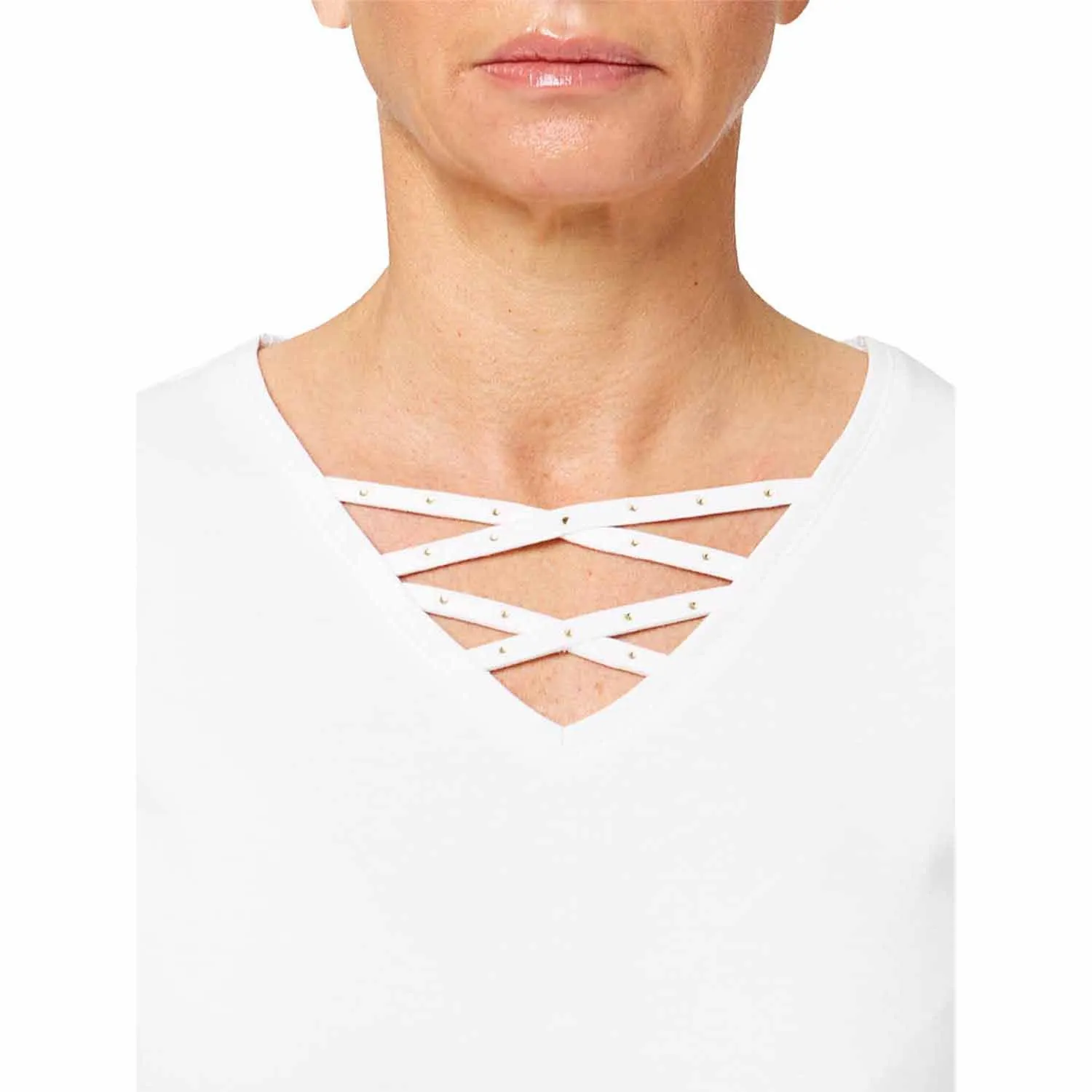 Criss-Cross Soft V-Neck Top - White