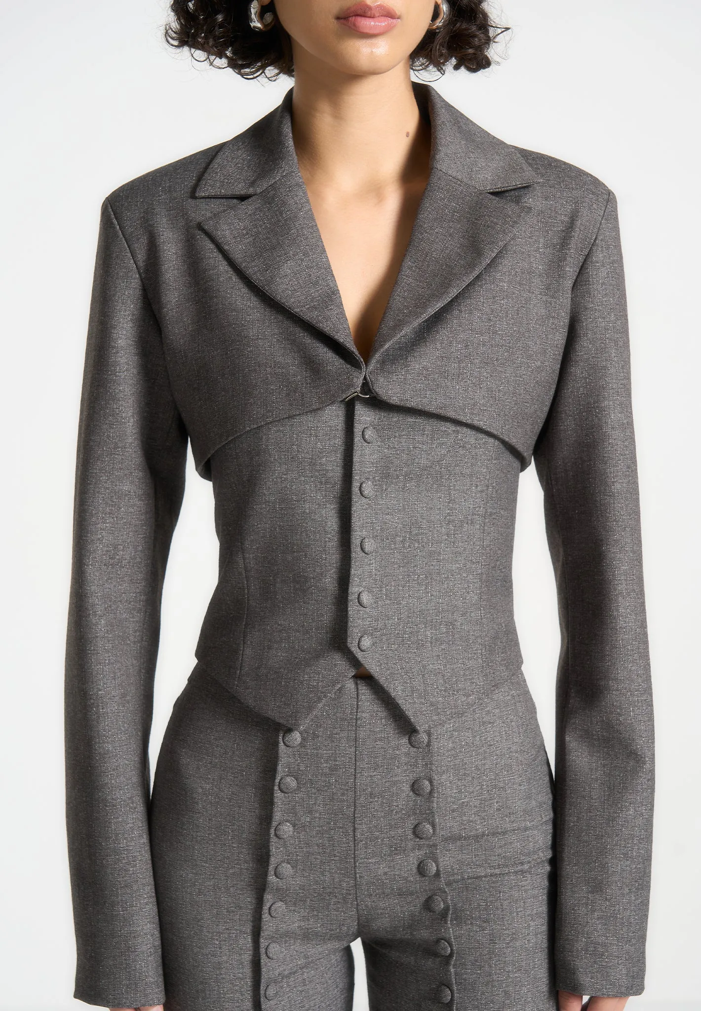 Cropped Tailored Blazer & Button Detail Bandeau - Dark Grey