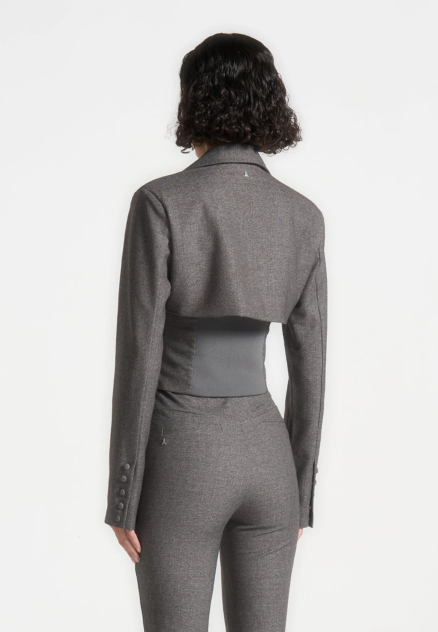 Cropped Tailored Blazer & Button Detail Bandeau - Dark Grey