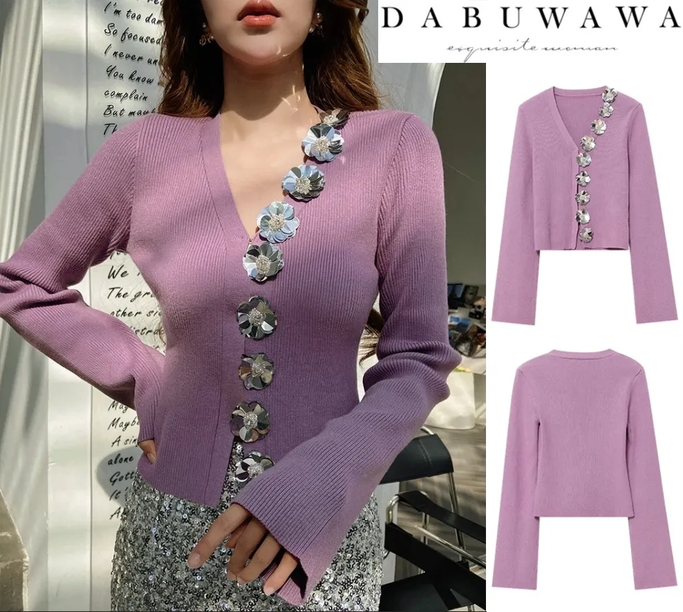 Dabuwawa  |Flower Patterns Long Sleeves Plain Cardigans