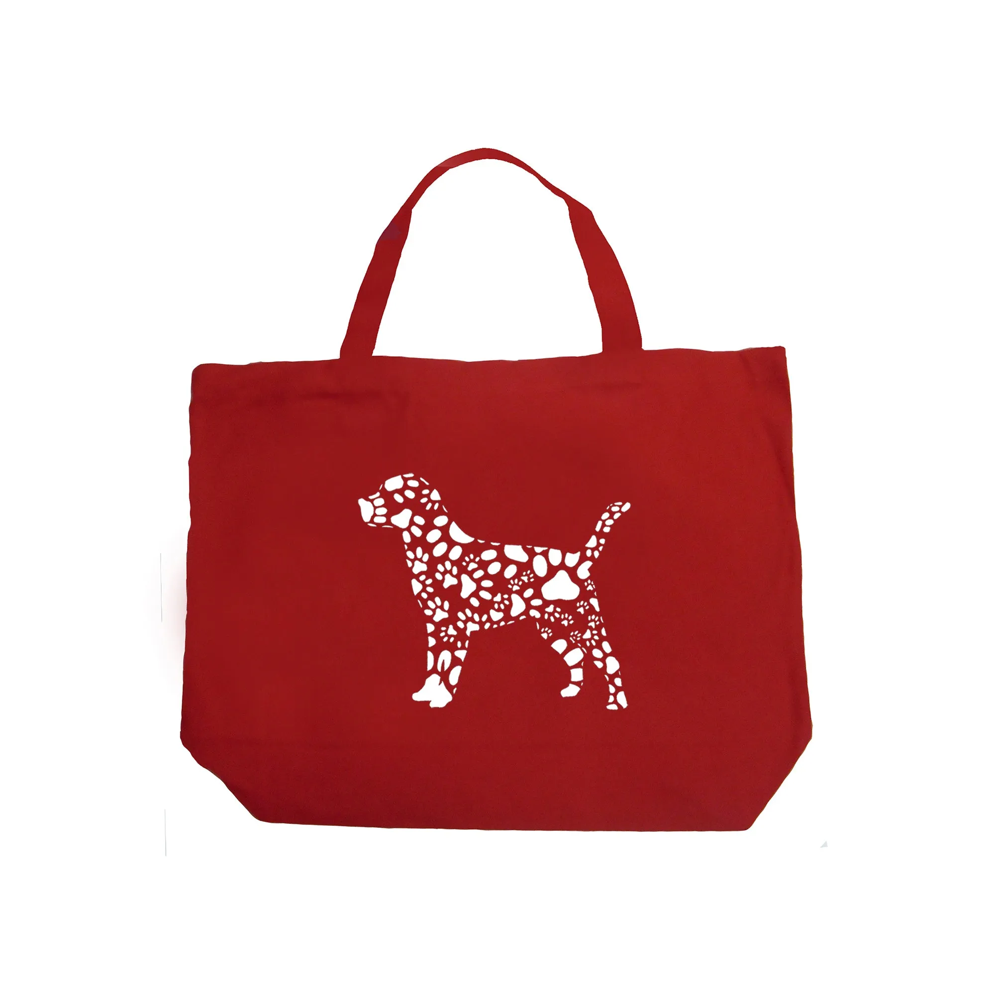 Dog Paw Prints  - Large Word Art Tote Bag